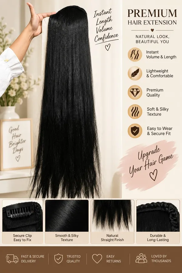 Long_Black_Straight_Hair_Extension_For_Women_Sleek_Textured_Hairpiece_With_Braided_Top_Design_Lightweight_Hair_Extension_For_Added_Length_And_Volume_Party_Wedding_And_Daily_Styling