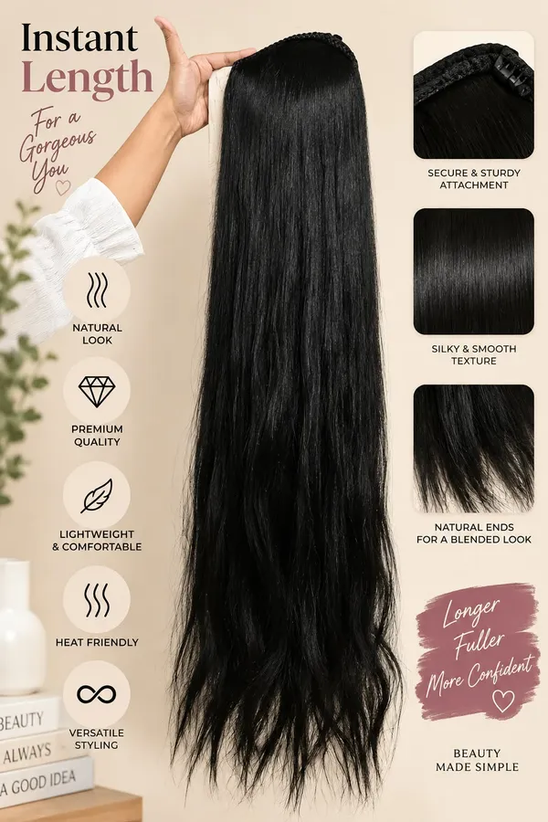 Long_Black_Straight_Hair_Extension_For_Women_Sleek_Textured_Hairpiece_With_Braided_Top_Design_Lightweight_Hair_Extension_For_Added_Length_And_Volume_Party_Wedding_And_Daily_Styling