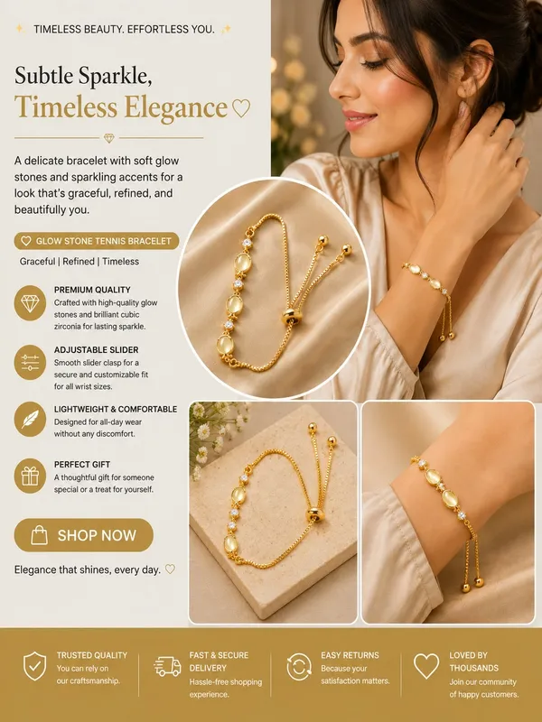 Elegant_Gold_Tone_Bracelet_For_Women_Oval_Pearl_Style_Stone_And_Sparkling_Crystal_Link_Design_With_Adjustable_Bolo_Chain_Chic_Minimalist_Fashion_Jewellery_For_Daily_Wear_Party_Wedding_And_Festive_Occasions