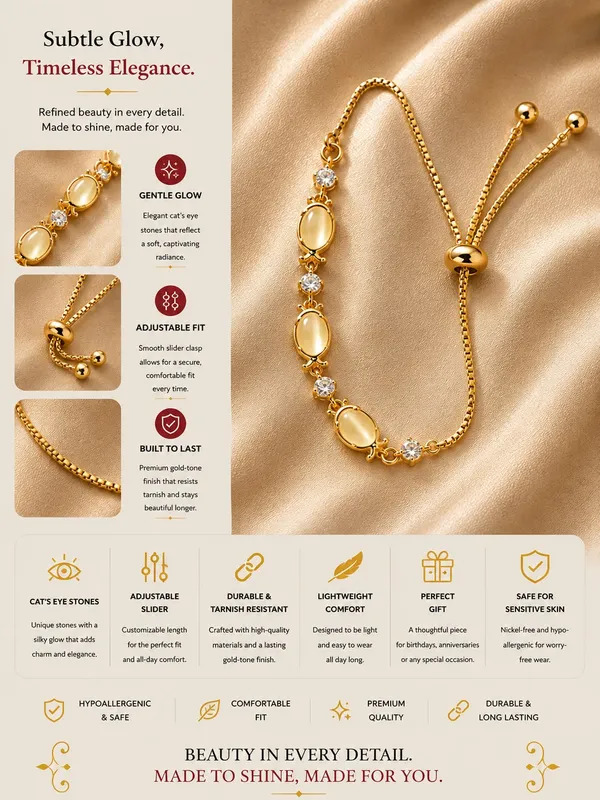 Elegant_Gold_Tone_Bracelet_For_Women_Oval_Pearl_Style_Stone_And_Sparkling_Crystal_Link_Design_With_Adjustable_Bolo_Chain_Chic_Minimalist_Fashion_Jewellery_For_Daily_Wear_Party_Wedding_And_Festive_Occasions