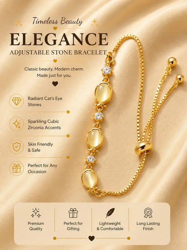 Elegant_Gold_Tone_Bracelet_For_Women_Oval_Pearl_Style_Stone_And_Sparkling_Crystal_Link_Design_With_Adjustable_Bolo_Chain_Chic_Minimalist_Fashion_Jewellery_For_Daily_Wear_Party_Wedding_And_Festive_Occasions