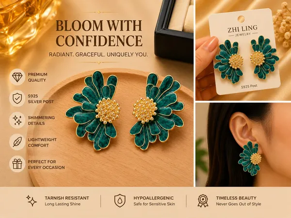 Elegant_Teal_Green_Floral_Statement_Stud_Earrings_For_Women_And_Girls_Gold_Tone_Layered_Flower_Earrings_With_Intricate_Beaded_Centre_And_Marble_Effect_Enamel_Finish_Stylish_Jewellery_For_Party_Wedding_Festive_And_Everyday_Wear