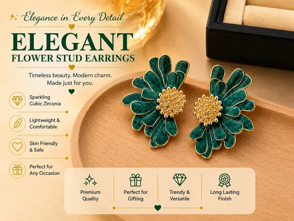 Elegant_Teal_Green_Floral_Statement_Stud_Earrings_For_Women_And_Girls_Gold_Tone_Layered_Flower_Earrings_With_Intricate_Beaded_Centre_And_Marble_Effect_Enamel_Finish_Stylish_Jewellery_For_Party_Wedding_Festive_And_Everyday_Wear