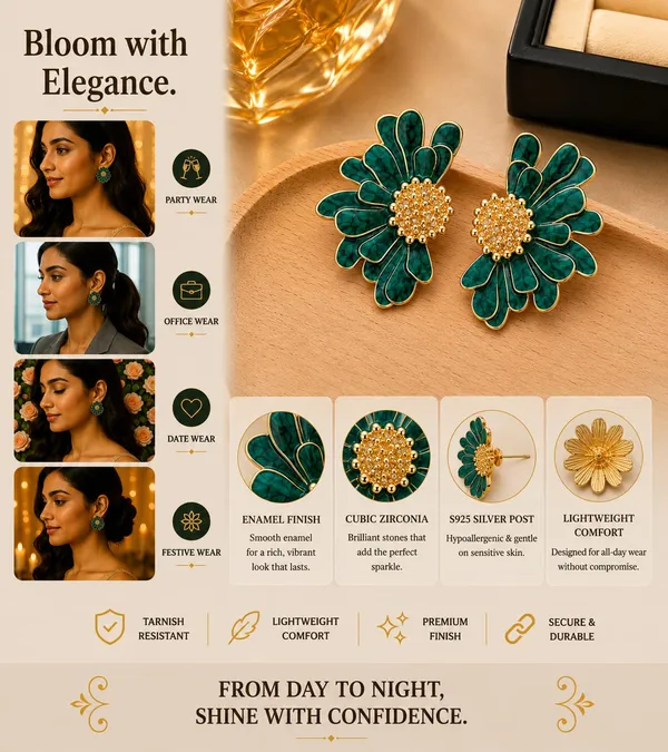 Elegant_Teal_Green_Floral_Statement_Stud_Earrings_For_Women_And_Girls_Gold_Tone_Layered_Flower_Earrings_With_Intricate_Beaded_Centre_And_Marble_Effect_Enamel_Finish_Stylish_Jewellery_For_Party_Wedding_Festive_And_Everyday_Wear