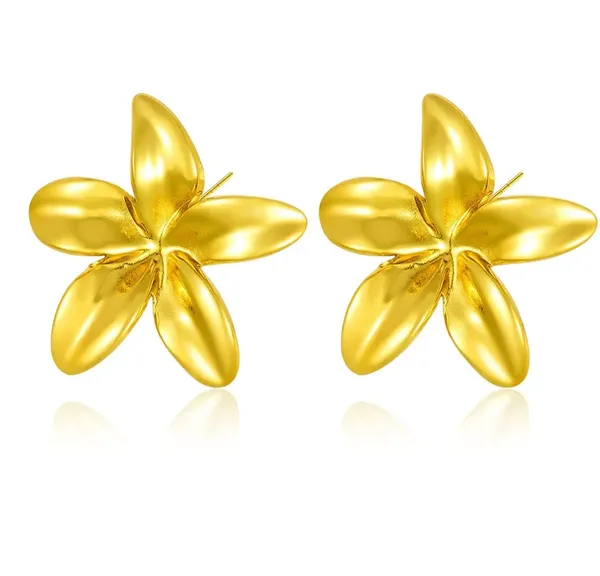 Elegant_Gold_Tone_Floral_Stud_Earrings_For_Women_Smooth_Five_Petal_Flower_Statement_Jewellery_For_Party_Wedding_Festive_Ethnic_And_Everyday_Wear