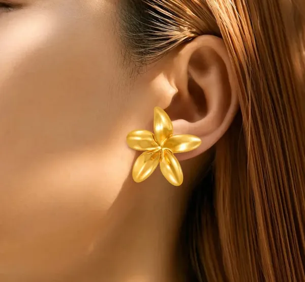 Elegant_Gold_Tone_Floral_Stud_Earrings_For_Women_Smooth_Five_Petal_Flower_Statement_Jewellery_For_Party_Wedding_Festive_Ethnic_And_Everyday_Wear