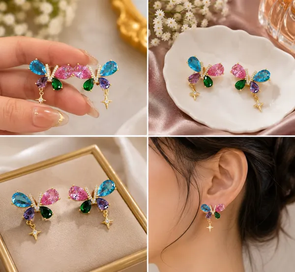 Multicolor_Butterfly_Crystal_Drop_Earrings_For_Women_Gold_Tone_Rhinestone_Statement_Jewellery_For_Party_Wedding_Festive_And_Stylish_Everyday_Wear