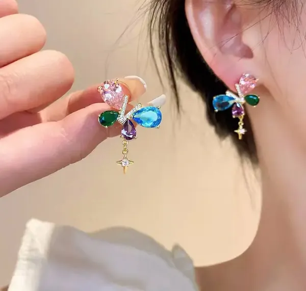 Multicolor_Butterfly_Crystal_Drop_Earrings_For_Women_Gold_Tone_Rhinestone_Statement_Jewellery_For_Party_Wedding_Festive_And_Stylish_Everyday_Wear