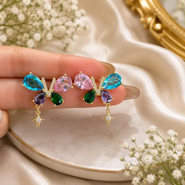 Multicolor_Butterfly_Crystal_Drop_Earrings_For_Women_Gold_Tone_Rhinestone_Statement_Jewellery_For_Party_Wedding_Festive_And_Stylish_Everyday_Wear