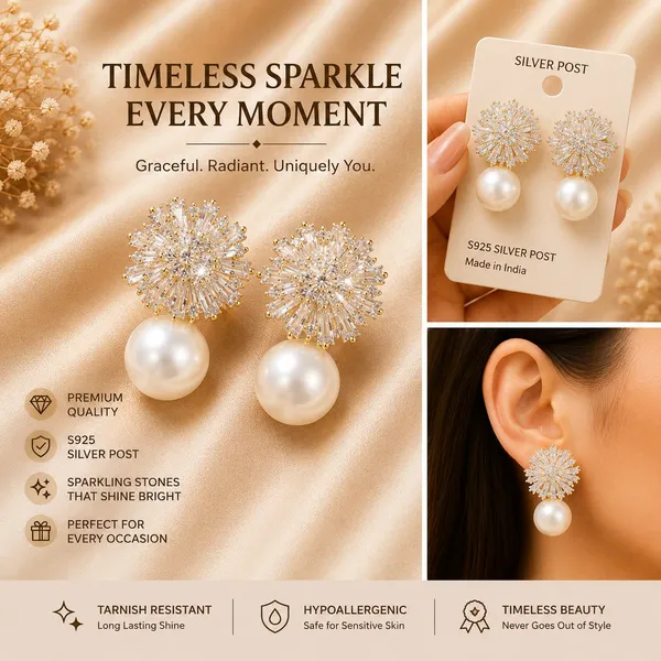Elegant_Crystal_Pearl_Drop_Earrings_For_Women_Sparkling_Floral_Cluster_Design_With_Clear_Rhinestone_Details_And_Large_White_Pearl_Drops_Trendy_Statement_Fashion_Jewellery_For_Party_Wedding_Festive_And_Special_Occasion_Wear