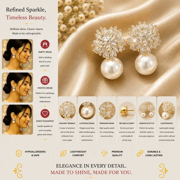 Elegant_Crystal_Pearl_Drop_Earrings_For_Women_Sparkling_Floral_Cluster_Design_With_Clear_Rhinestone_Details_And_Large_White_Pearl_Drops_Trendy_Statement_Fashion_Jewellery_For_Party_Wedding_Festive_And_Special_Occasion_Wear