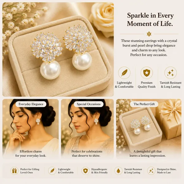 Elegant_Crystal_Pearl_Drop_Earrings_For_Women_Sparkling_Floral_Cluster_Design_With_Clear_Rhinestone_Details_And_Large_White_Pearl_Drops_Trendy_Statement_Fashion_Jewellery_For_Party_Wedding_Festive_And_Special_Occasion_Wear