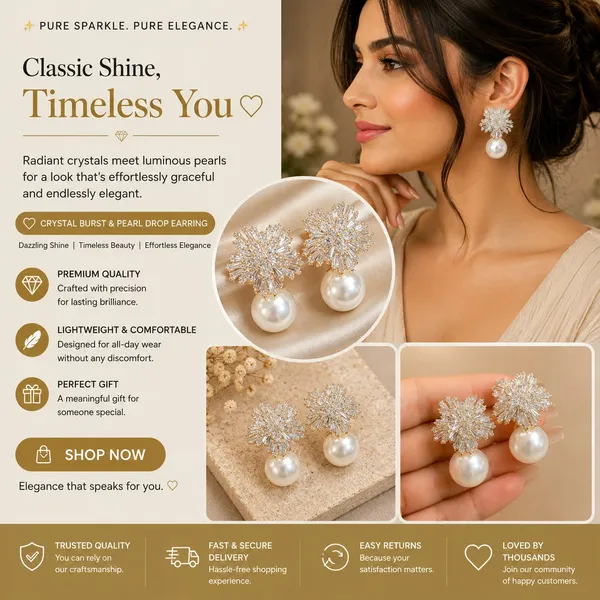 Elegant_Crystal_Pearl_Drop_Earrings_For_Women_Sparkling_Floral_Cluster_Design_With_Clear_Rhinestone_Details_And_Large_White_Pearl_Drops_Trendy_Statement_Fashion_Jewellery_For_Party_Wedding_Festive_And_Special_Occasion_Wear