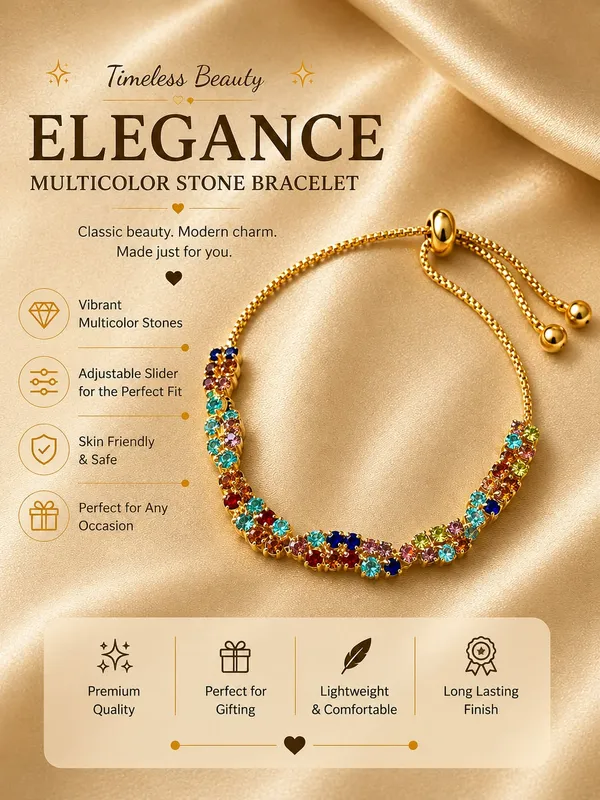 Elegant_Multicolor_Crystal_Bracelet_For_Women_Gold_Tone_Adjustable_Bolo_Bracelet_With_Vibrant_Rainbow_Colored_Sparkling_Stones_Trendy_Statement_Fashion_Jewellery_For_Party_Wedding_Festive_Casual_And_Special_Occasion_Wear