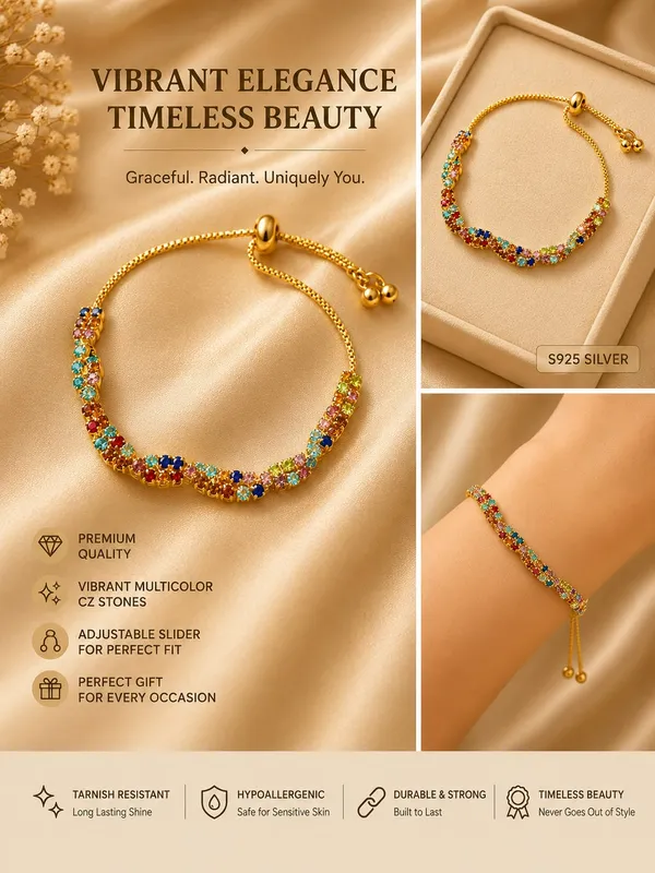 Elegant_Multicolor_Crystal_Bracelet_For_Women_Gold_Tone_Adjustable_Bolo_Bracelet_With_Vibrant_Rainbow_Colored_Sparkling_Stones_Trendy_Statement_Fashion_Jewellery_For_Party_Wedding_Festive_Casual_And_Special_Occasion_Wear