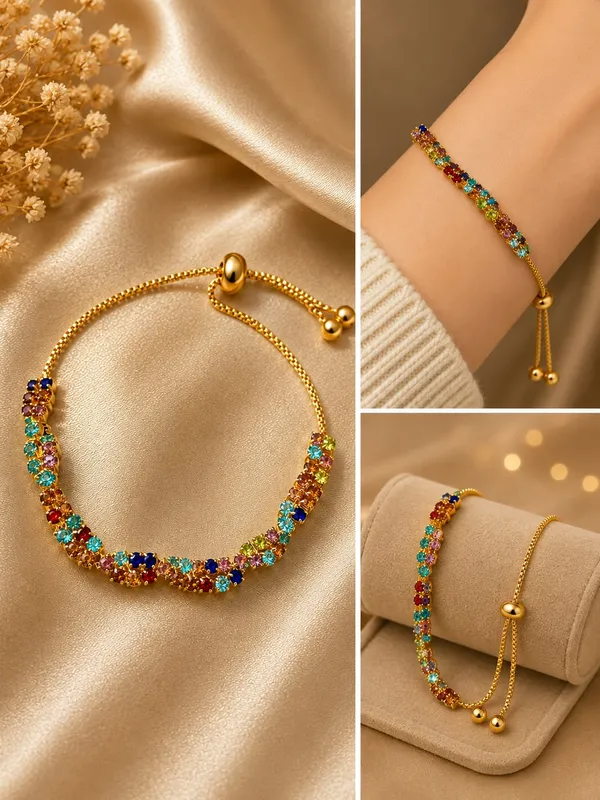 Elegant_Multicolor_Crystal_Bracelet_For_Women_Gold_Tone_Adjustable_Bolo_Bracelet_With_Vibrant_Rainbow_Colored_Sparkling_Stones_Trendy_Statement_Fashion_Jewellery_For_Party_Wedding_Festive_Casual_And_Special_Occasion_Wear