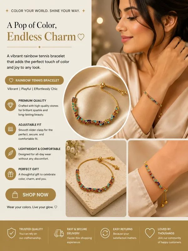 Elegant_Multicolor_Crystal_Bracelet_For_Women_Gold_Tone_Adjustable_Bolo_Bracelet_With_Vibrant_Rainbow_Colored_Sparkling_Stones_Trendy_Statement_Fashion_Jewellery_For_Party_Wedding_Festive_Casual_And_Special_Occasion_Wear
