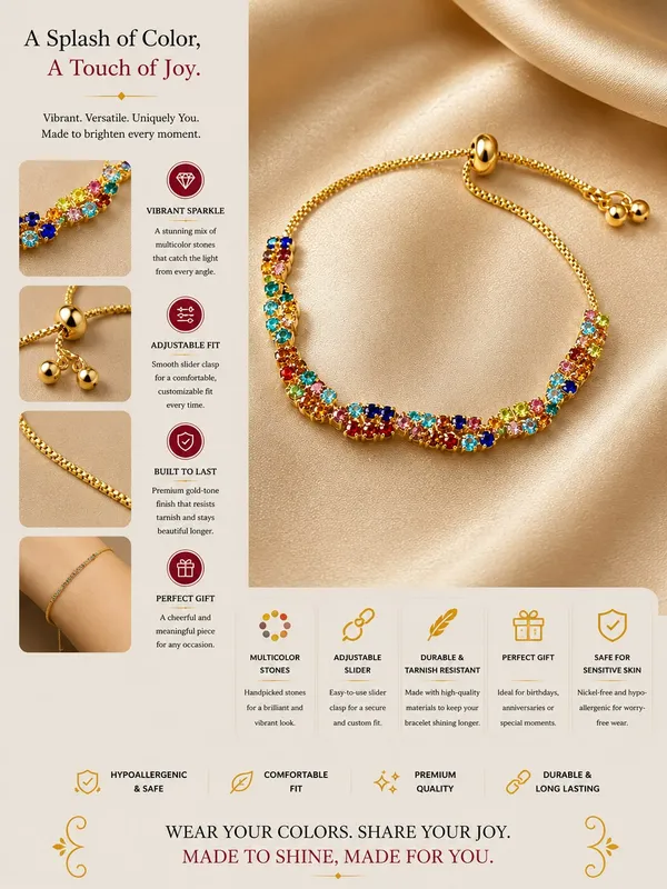 Elegant_Multicolor_Crystal_Bracelet_For_Women_Gold_Tone_Adjustable_Bolo_Bracelet_With_Vibrant_Rainbow_Colored_Sparkling_Stones_Trendy_Statement_Fashion_Jewellery_For_Party_Wedding_Festive_Casual_And_Special_Occasion_Wear