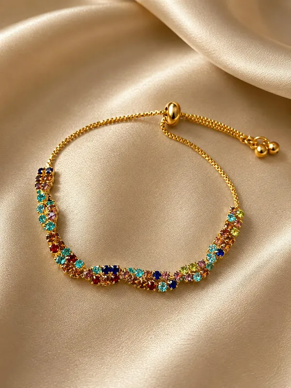 Elegant_Multicolor_Crystal_Bracelet_For_Women_Gold_Tone_Adjustable_Bolo_Bracelet_With_Vibrant_Rainbow_Colored_Sparkling_Stones_Trendy_Statement_Fashion_Jewellery_For_Party_Wedding_Festive_Casual_And_Special_Occasion_Wear