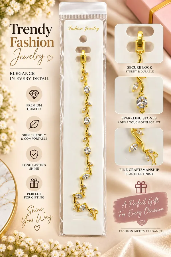 Elegant_Gold_Tone_Leaf_Vine_Bracelet_For_Women_With_Sparkling_Clear_Crystals_Delicate_Botanical_Design_And_Adjustable_Chain_Stylish_Fashion_Jewellery_For_Party_Wedding_And_Festive_Wear