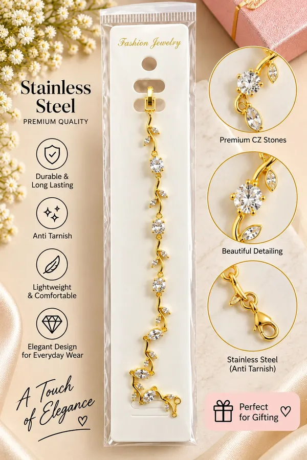 Elegant_Gold_Tone_Leaf_Vine_Bracelet_For_Women_With_Sparkling_Clear_Crystals_Delicate_Botanical_Design_And_Adjustable_Chain_Stylish_Fashion_Jewellery_For_Party_Wedding_And_Festive_Wear