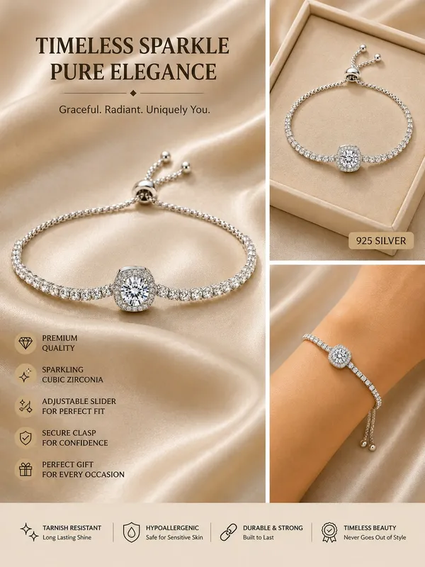 Elegant_Silver_Tone_Crystal_Tennis_Bracelet_For_Women_With_Round_Sparkling_Stones_And_Statement_Center_Charm_Adjustable_Slider_Chain_Fashion_Jewellery_For_Party_Wedding_Festive_And_Everyday_Wear