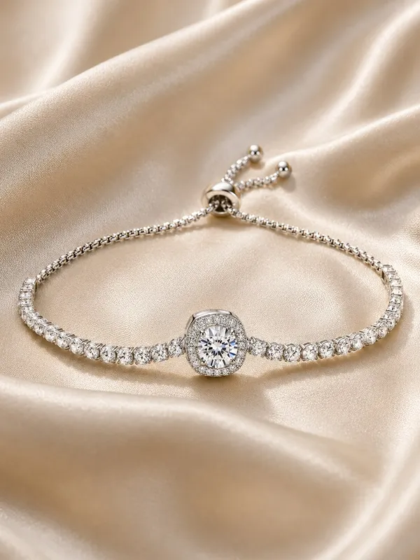 Elegant_Silver_Tone_Crystal_Tennis_Bracelet_For_Women_With_Round_Sparkling_Stones_And_Statement_Center_Charm_Adjustable_Slider_Chain_Fashion_Jewellery_For_Party_Wedding_Festive_And_Everyday_Wear