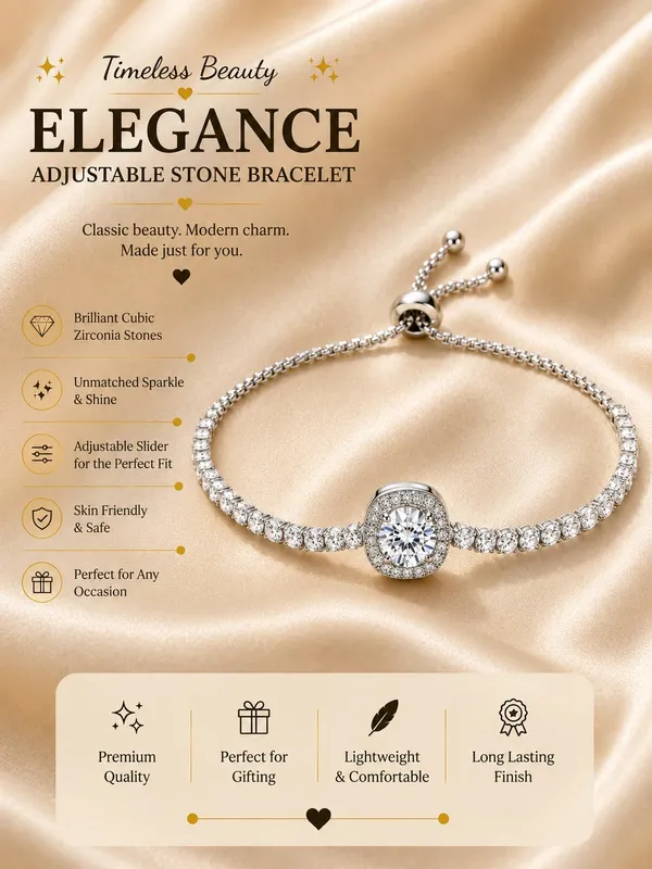 Elegant_Silver_Tone_Crystal_Tennis_Bracelet_For_Women_With_Round_Sparkling_Stones_And_Statement_Center_Charm_Adjustable_Slider_Chain_Fashion_Jewellery_For_Party_Wedding_Festive_And_Everyday_Wear