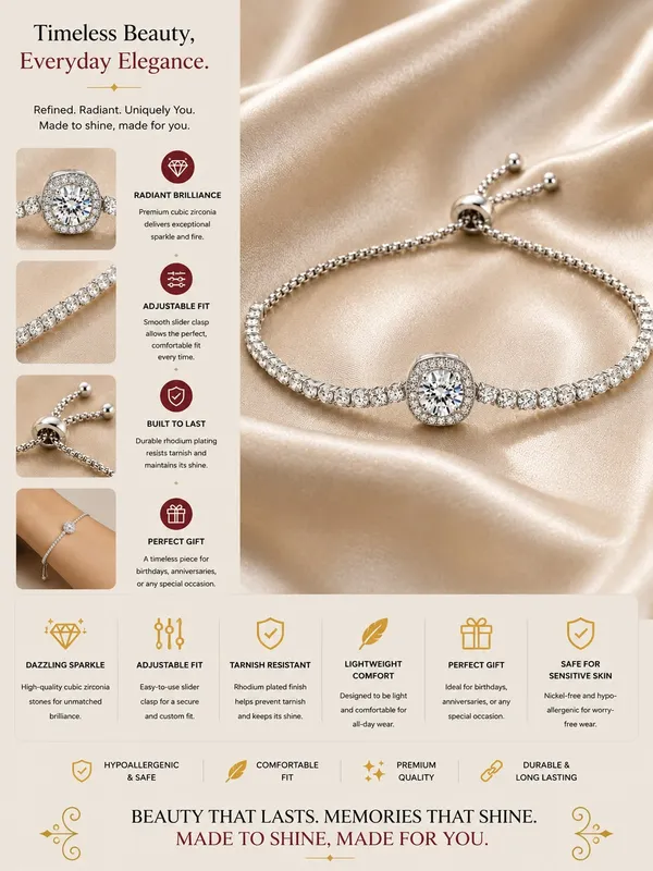 Elegant_Silver_Tone_Crystal_Tennis_Bracelet_For_Women_With_Round_Sparkling_Stones_And_Statement_Center_Charm_Adjustable_Slider_Chain_Fashion_Jewellery_For_Party_Wedding_Festive_And_Everyday_Wear