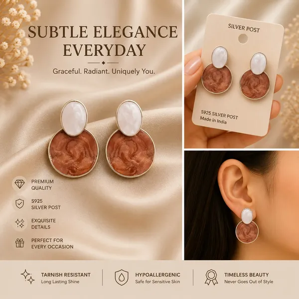 Elegant_Brown_Pearl_Drop_Earrings_For_Women_Gold_Tone_Round_Statement_Earrings_With_White_Oval_Pearl_Studs_And_Textured_Brown_Pendant_Trendy_Fashion_Jewellery_For_Party_And_Festive_Wear