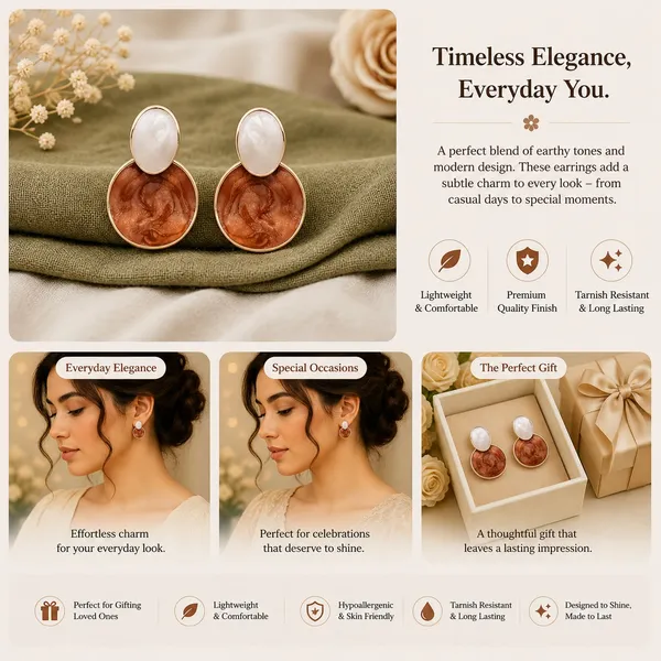 Elegant_Brown_Pearl_Drop_Earrings_For_Women_Gold_Tone_Round_Statement_Earrings_With_White_Oval_Pearl_Studs_And_Textured_Brown_Pendant_Trendy_Fashion_Jewellery_For_Party_And_Festive_Wear