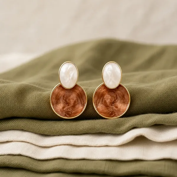 Elegant_Brown_Pearl_Drop_Earrings_For_Women_Gold_Tone_Round_Statement_Earrings_With_White_Oval_Pearl_Studs_And_Textured_Brown_Pendant_Trendy_Fashion_Jewellery_For_Party_And_Festive_Wear