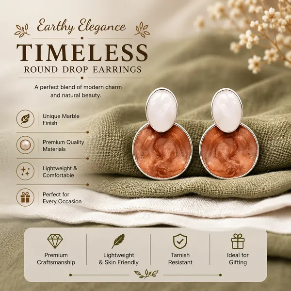 Elegant_Brown_Pearl_Drop_Earrings_For_Women_Gold_Tone_Round_Statement_Earrings_With_White_Oval_Pearl_Studs_And_Textured_Brown_Pendant_Trendy_Fashion_Jewellery_For_Party_And_Festive_Wear