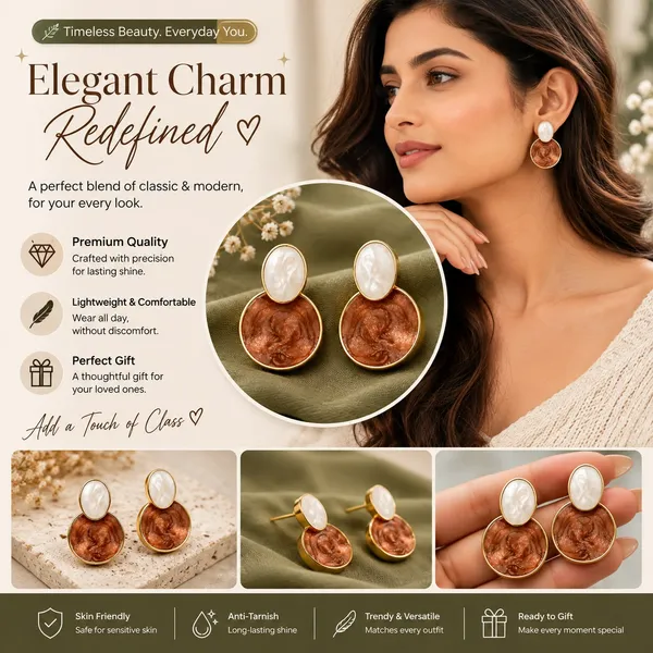 Elegant_Brown_Pearl_Drop_Earrings_For_Women_Gold_Tone_Round_Statement_Earrings_With_White_Oval_Pearl_Studs_And_Textured_Brown_Pendant_Trendy_Fashion_Jewellery_For_Party_And_Festive_Wear