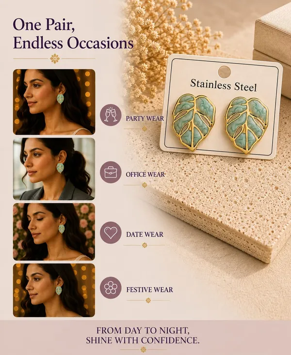 Elegant_Green_Monstera_Leaf_Stud_Earrings_For_Women_Gold_Tone_Botanical_Leaf_Design_Stainless_Steel_Fashion_Jewellery_Stylish_Statement_Earrings_For_Girls_Party_Wear_Festive_Wedding_And_Everyday_Accessories