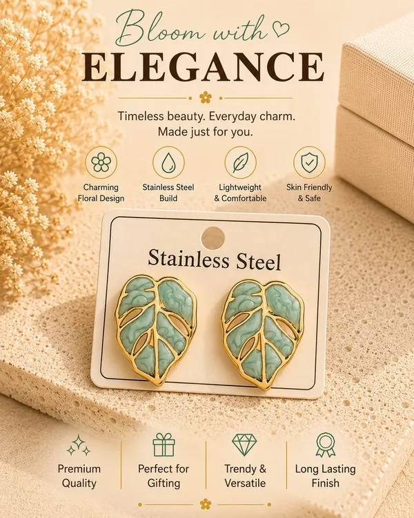 Elegant_Green_Monstera_Leaf_Stud_Earrings_For_Women_Gold_Tone_Botanical_Leaf_Design_Stainless_Steel_Fashion_Jewellery_Stylish_Statement_Earrings_For_Girls_Party_Wear_Festive_Wedding_And_Everyday_Accessories