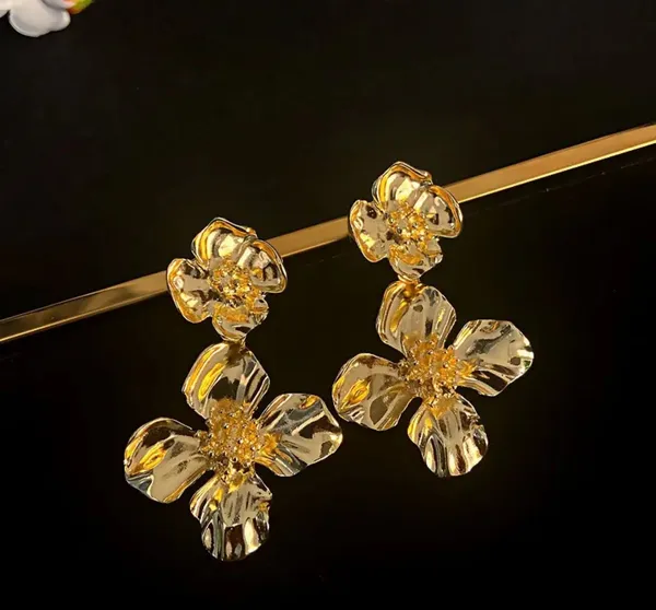 Elegant_Gold_Tone_Double_Flower_Drop_Earrings_For_Women_Floral_Statement_Jewellery_For_Party_Wedding_Festive_Ethnic_And_Stylish_Everyday_Wear