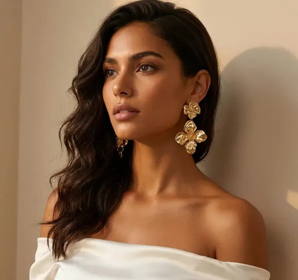 Elegant_Gold_Tone_Double_Flower_Drop_Earrings_For_Women_Floral_Statement_Jewellery_For_Party_Wedding_Festive_Ethnic_And_Stylish_Everyday_Wear