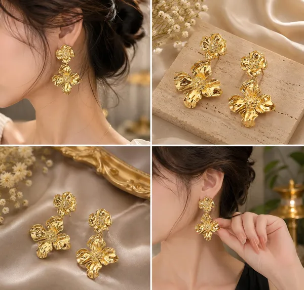 Elegant_Gold_Tone_Double_Flower_Drop_Earrings_For_Women_Floral_Statement_Jewellery_For_Party_Wedding_Festive_Ethnic_And_Stylish_Everyday_Wear