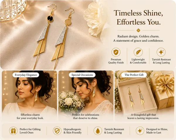 Elegant_Long_Geometric_Drop_Earrings_For_Women_Gold_Tone_And_Silver_Textured_Statement_Earrings_With_Black_Round_Accent_And_Layered_Slim_Triangle_Design_Stylish_Party_Wear_Jewellery_For_Wedding_Festive_And_Evening_Looks