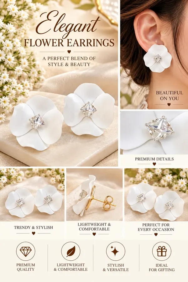 Elegant_White_Flower_Stud_Earrings_For_Women_With_Sparkling_Crystal_Center_Statement_Floral_Fashion_Jewellery_For_Party_Wedding_Festive_And_Special_Occasions