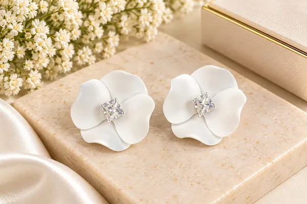 Elegant_White_Flower_Stud_Earrings_For_Women_With_Sparkling_Crystal_Center_Statement_Floral_Fashion_Jewellery_For_Party_Wedding_Festive_And_Special_Occasions