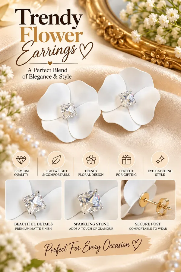 Elegant_White_Flower_Stud_Earrings_For_Women_With_Sparkling_Crystal_Center_Statement_Floral_Fashion_Jewellery_For_Party_Wedding_Festive_And_Special_Occasions