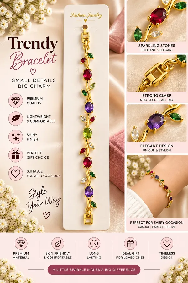 Elegant_Gold_Tone_Multicolor_Gemstone_Leaf_Vine_Bracelet_For_Women_With_Ruby_Red_Purple_And_Green_Stones_Floral_Inspired_Statement_Fashion_Jewellery_For_Party_Wedding_And_Festive_Wear
