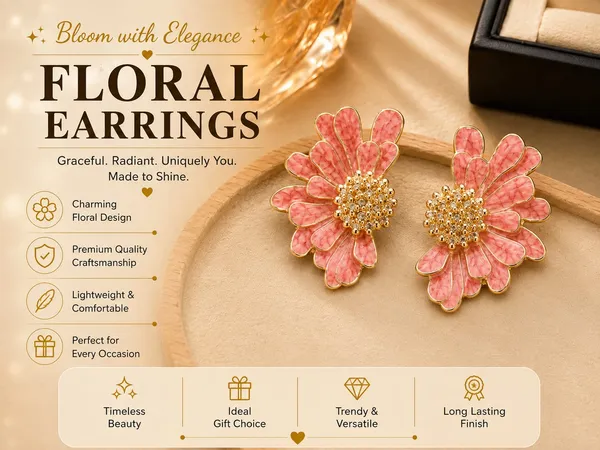 Elegant_Pink_Floral_Stud_Earrings_For_Women_And_Girls_Gold_Tone_Flower_Earrings_With_Intricate_Petal_Design_And_Sparkling_Beaded_Center_Stylish_Statement_Jewellery_For_Party_Wedding_Festive_And_Everyday_Wear