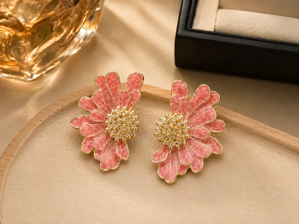 Elegant_Pink_Floral_Stud_Earrings_For_Women_And_Girls_Gold_Tone_Flower_Earrings_With_Intricate_Petal_Design_And_Sparkling_Beaded_Center_Stylish_Statement_Jewellery_For_Party_Wedding_Festive_And_Everyday_Wear