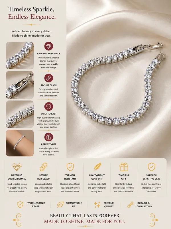 Elegant_Silver_Tone_Tennis_Bracelet_For_Women_With_Sparkling_Round_Crystal_Stones_Classic_Link_Design_And_Secure_Lobster_Clasp_Stylish_Fashion_Jewellery_For_Party_Wedding_Festive_And_Everyday_Wear