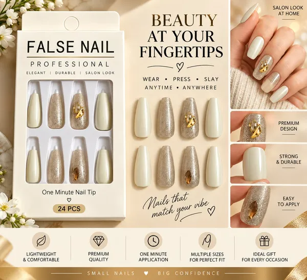 24_Pcs_Pearl_White_Press_On_Nails_For_Women_Glitter_Nude_Accent_False_Nails_With_Gold_Embellishment_Design_Long_Coffin_Style_Artificial_Nails_For_Party_Wedding_And_Festive_Manicure