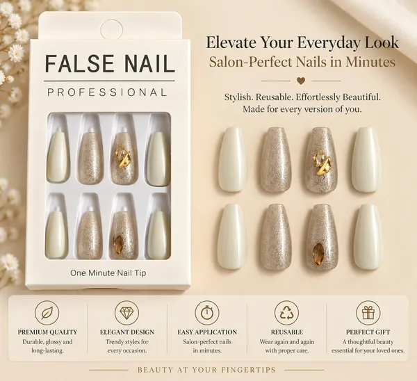24_Pcs_Pearl_White_Press_On_Nails_For_Women_Glitter_Nude_Accent_False_Nails_With_Gold_Embellishment_Design_Long_Coffin_Style_Artificial_Nails_For_Party_Wedding_And_Festive_Manicure
