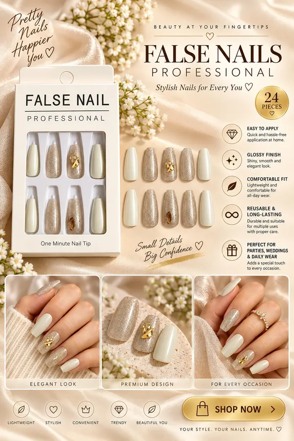 24_Pcs_Pearl_White_Press_On_Nails_For_Women_Glitter_Nude_Accent_False_Nails_With_Gold_Embellishment_Design_Long_Coffin_Style_Artificial_Nails_For_Party_Wedding_And_Festive_Manicure